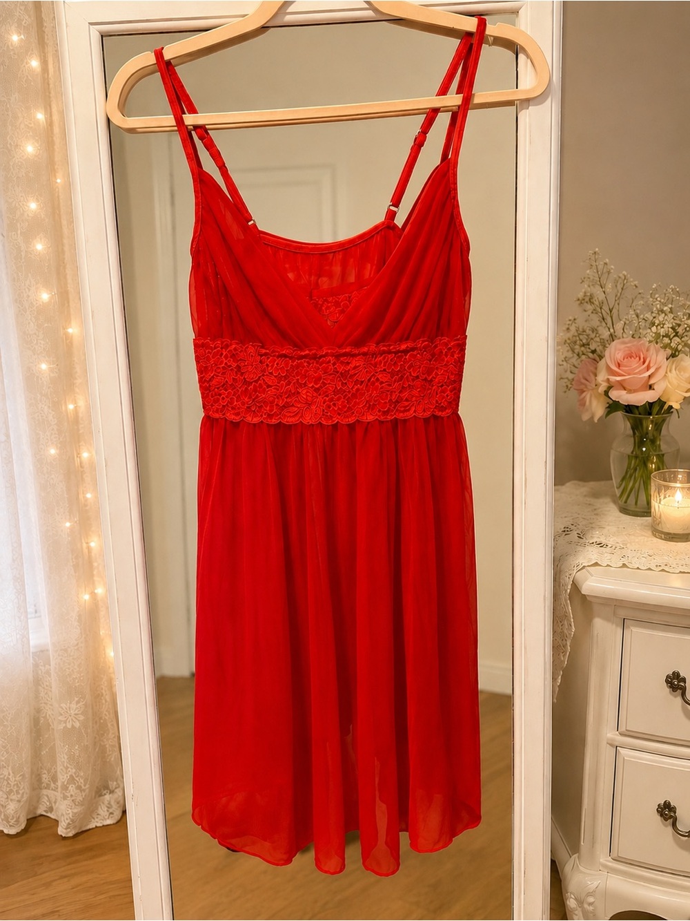 Red Lace Babydoll Slip Dress